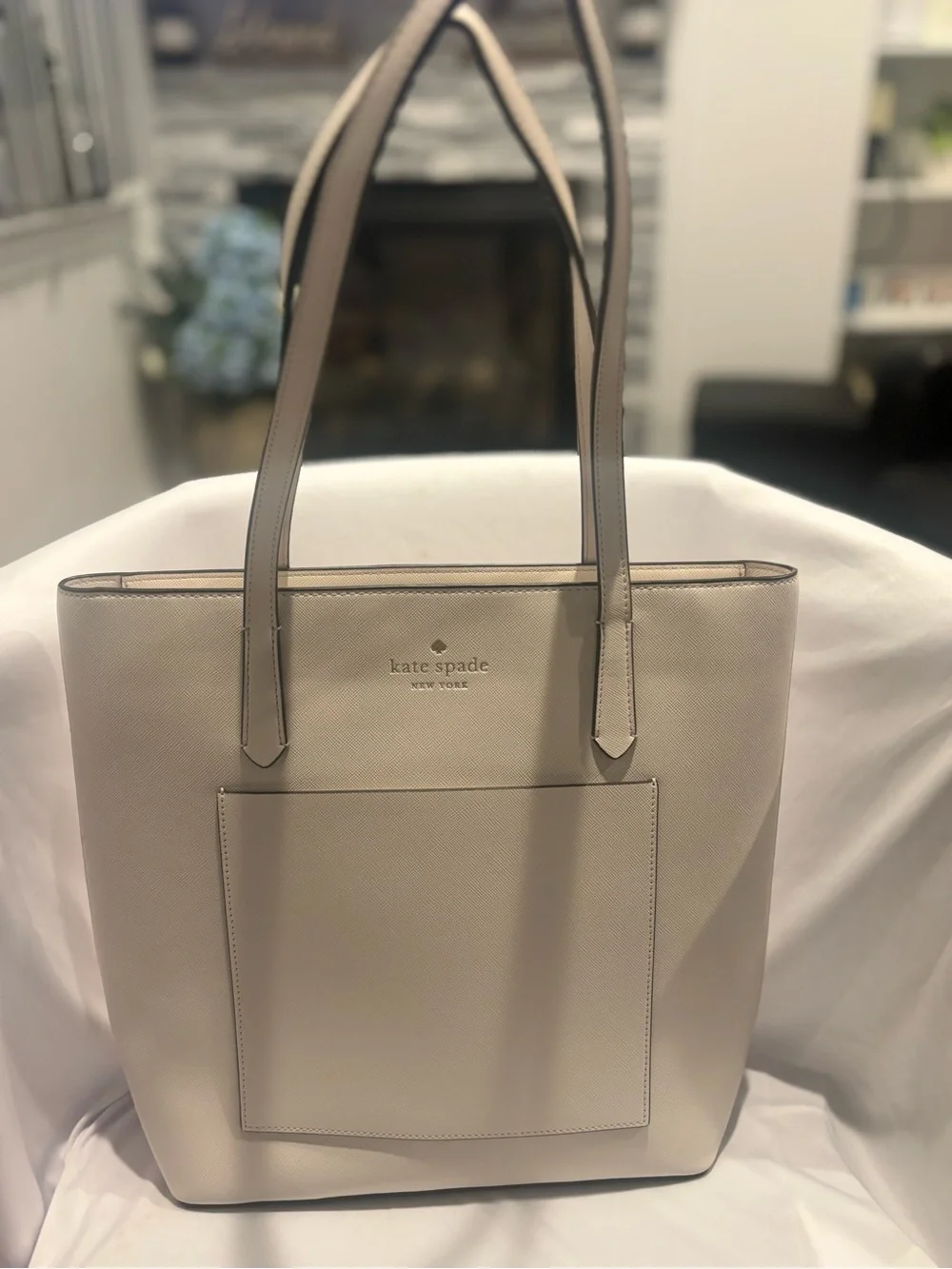 kate spade cream saffiano tote with front pocket